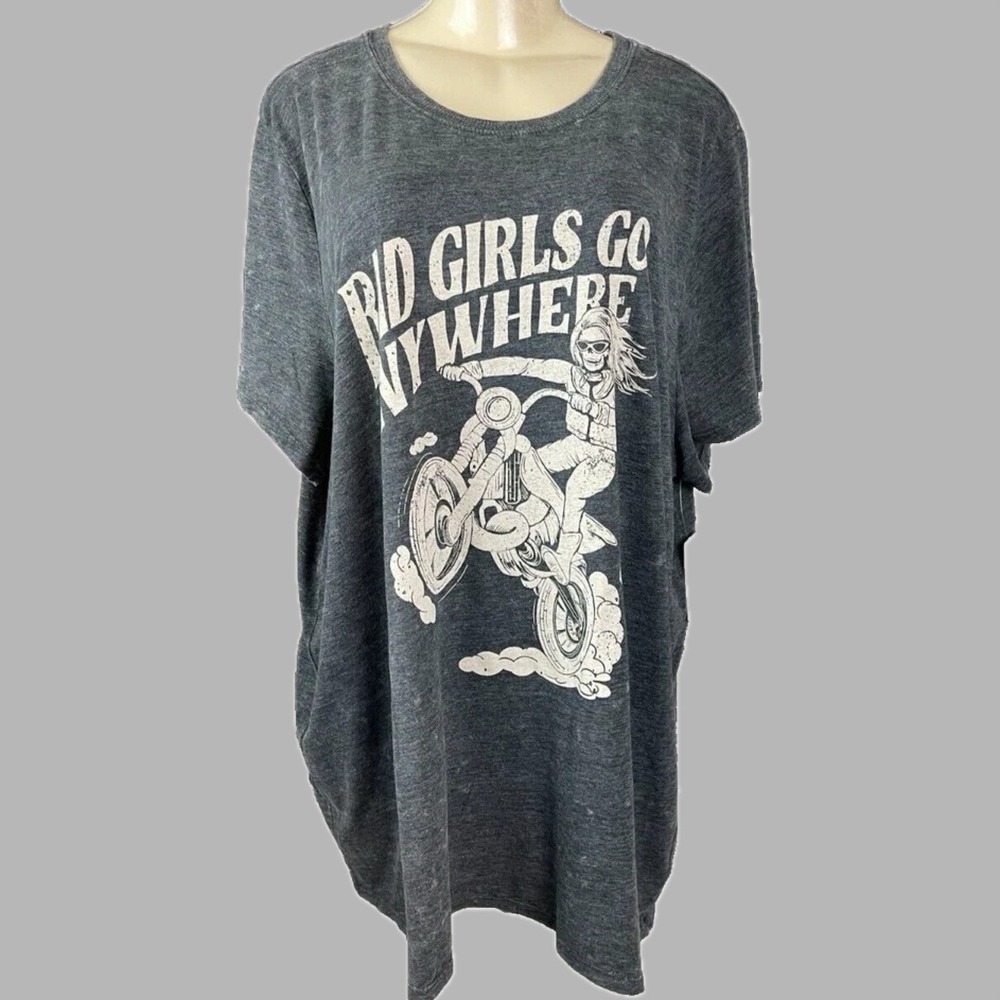 Torrid 6X Black Acid Wash Bad Girls Go Anywhere Skeleton Biker Goth Triblend Tee